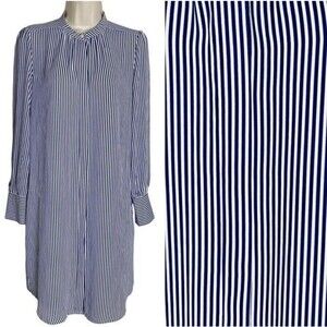LOFT Striped Shirt Dress XS Blue White Long Sleeve Nautical Lagenlook *No Belt